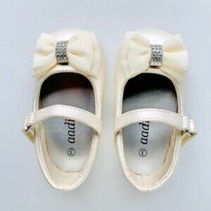 AADI Baby Girls Bow Tie Mary Jane Ballerina Flat (Ivory, Leatherette, 3 Infant)